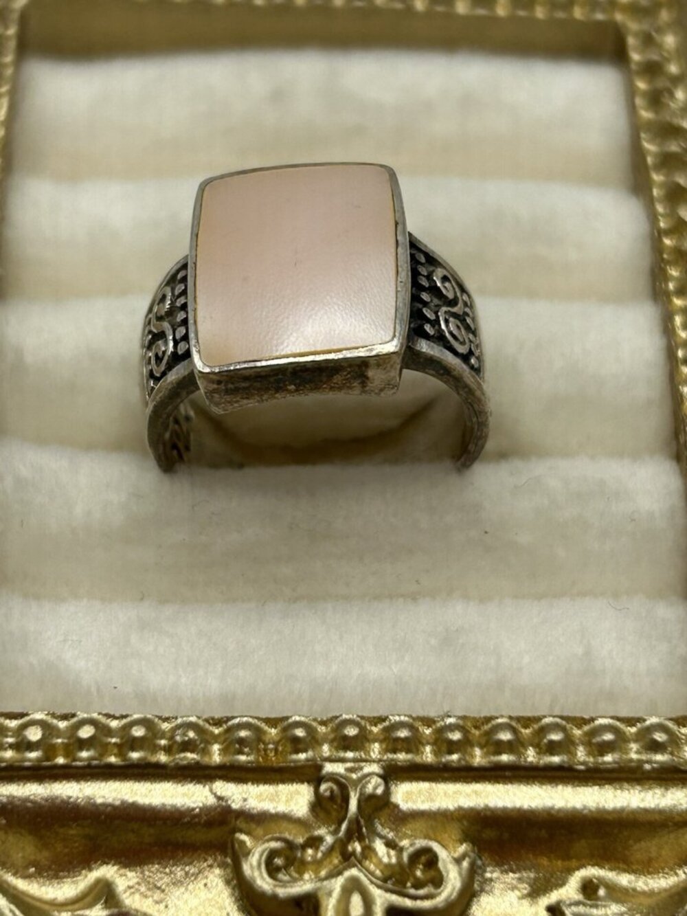 Sterling Silver Size 7 Ring Pink Square Shell Inlay Statement Artisan Boho 925 - Picture 5 of 14